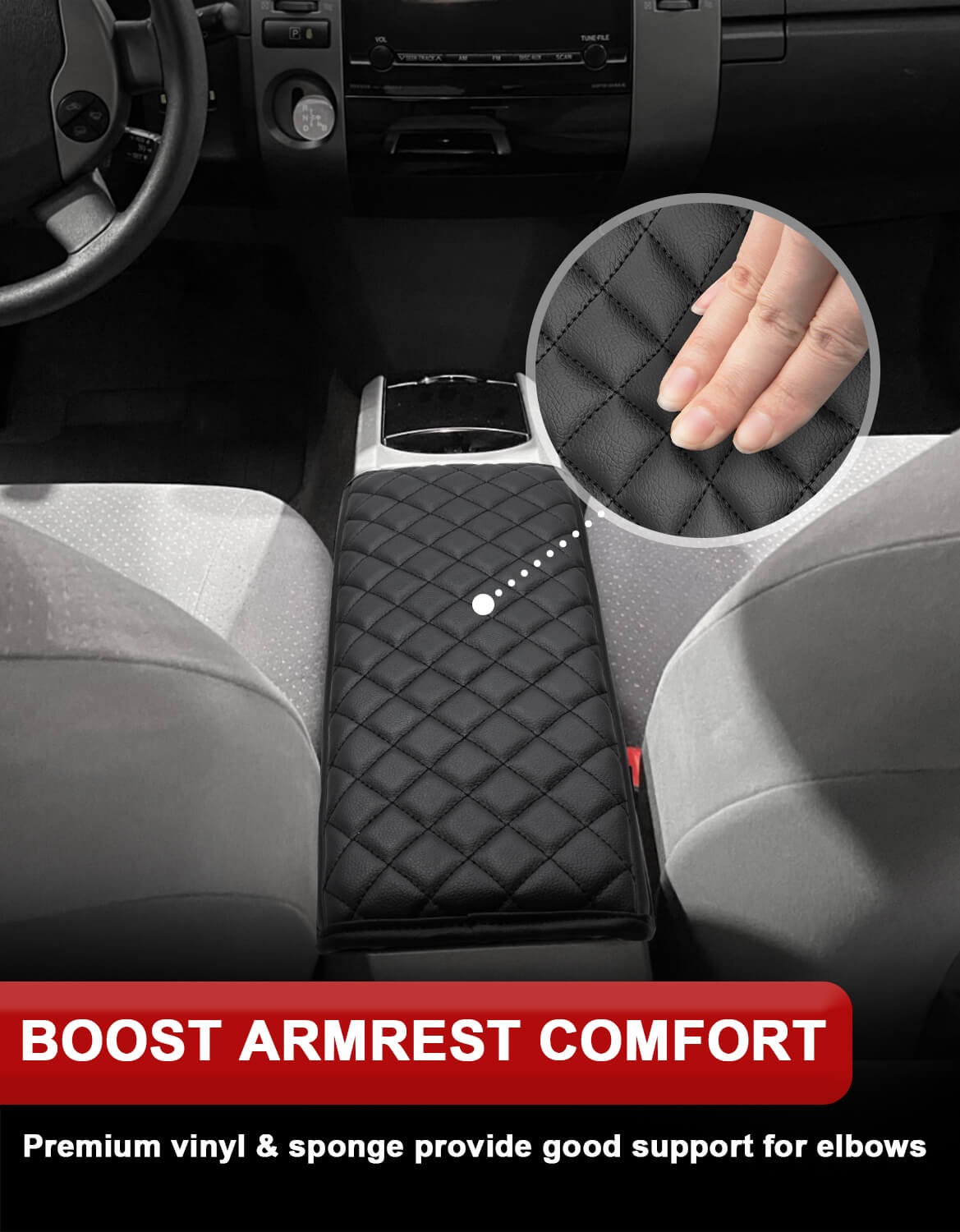 KBH Center Console Cover for 2004-2009 Toyota Prius Accessories, Leather Middle Console Lid Armrest Cover for Car Interior, Black