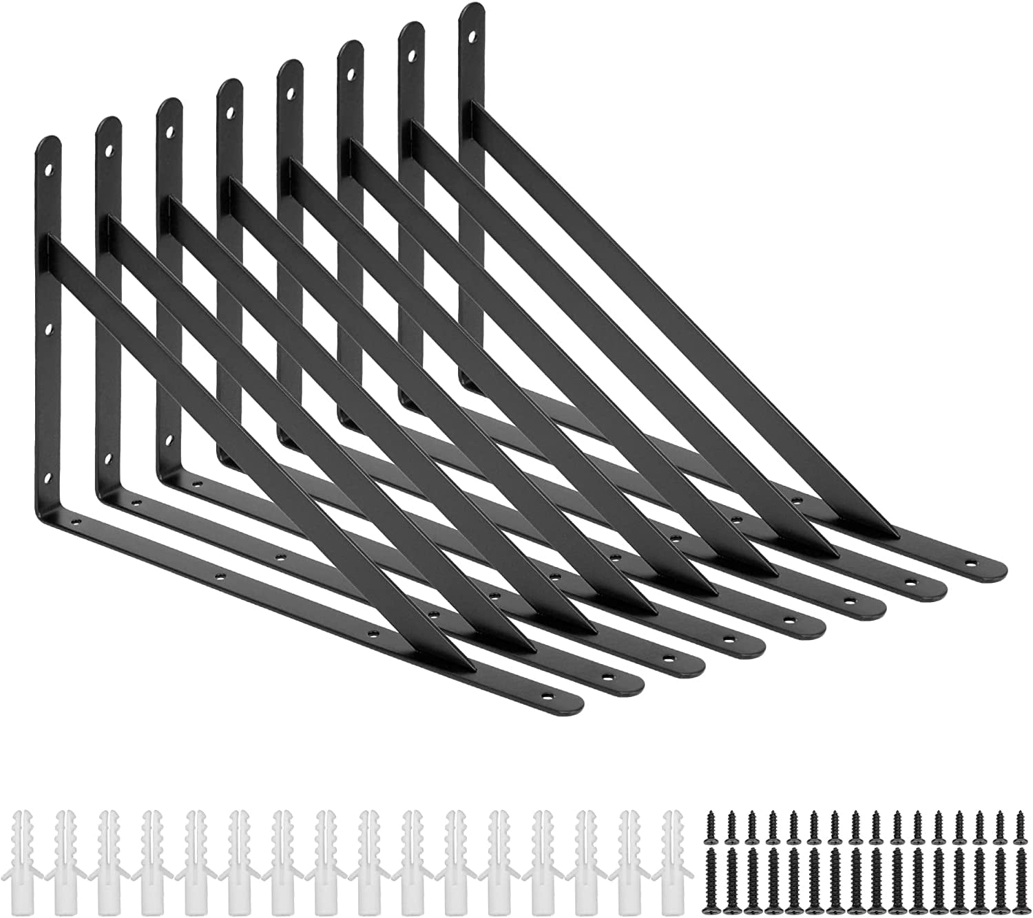 ICOOL Shelf Bracket Heavy Duty 8 Pack 16 inch Black Wall Floating Shelf Brackets for DIY Home