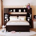 thumbnail image 2 of Full Size Platform Bed with 4 Storage Drawers and Bookcase Headboard, Wood Full Bed with All-in-One Cabinet and Shelf, Full Storage Bed Frame for Bedroom, Expresso, 2 of 7