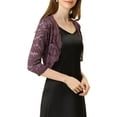 thumbnail image 4 of MODA NOVA Juniors Casual 3/4 Sleeve Sheer Lace Floral Open Front Shrug Top, 4 of 5