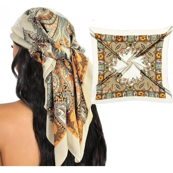 Kiibsot 35” Large Silk Head Scarves Bandanas for Women, Womens Elegance Silk Scarf Headscarf Hair Scarf