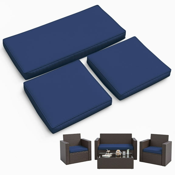Snubbull 3 Pack Loveseat Cushion Set, 36" x 18" x 3" Waterproof Outdoor Chair Replacement Cushions for 4-Seater Wicker Rattan Patio Furniture, Blue
