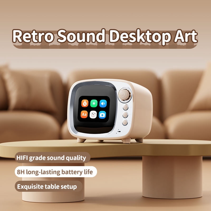 FM Radio Bluetooth Speaker with Alarm Clock, Rechargeable Retro Mini Wireless Speaker, LCD Touch Screen Display, Support TF Card, Vintage Decor Perfect for Party,Office,Home,Bedroom,Kitchen,Outdoor