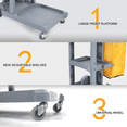 thumbnail image 3 of Janilink Janitorial Cart with Cover and PVC Bag, Commercial, Cleaning Cart on Wheels, 3-Shelf, Grey, 3 of 7