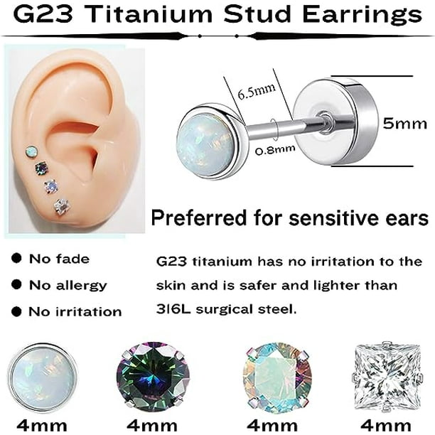 Htooq Titanium Earrings For Women G23 Titanium Stud Earrings For Sensitive Ears Heart Opal Pearl Cubic Zirconia Hypoallergenic 20g Flat Back Earrings