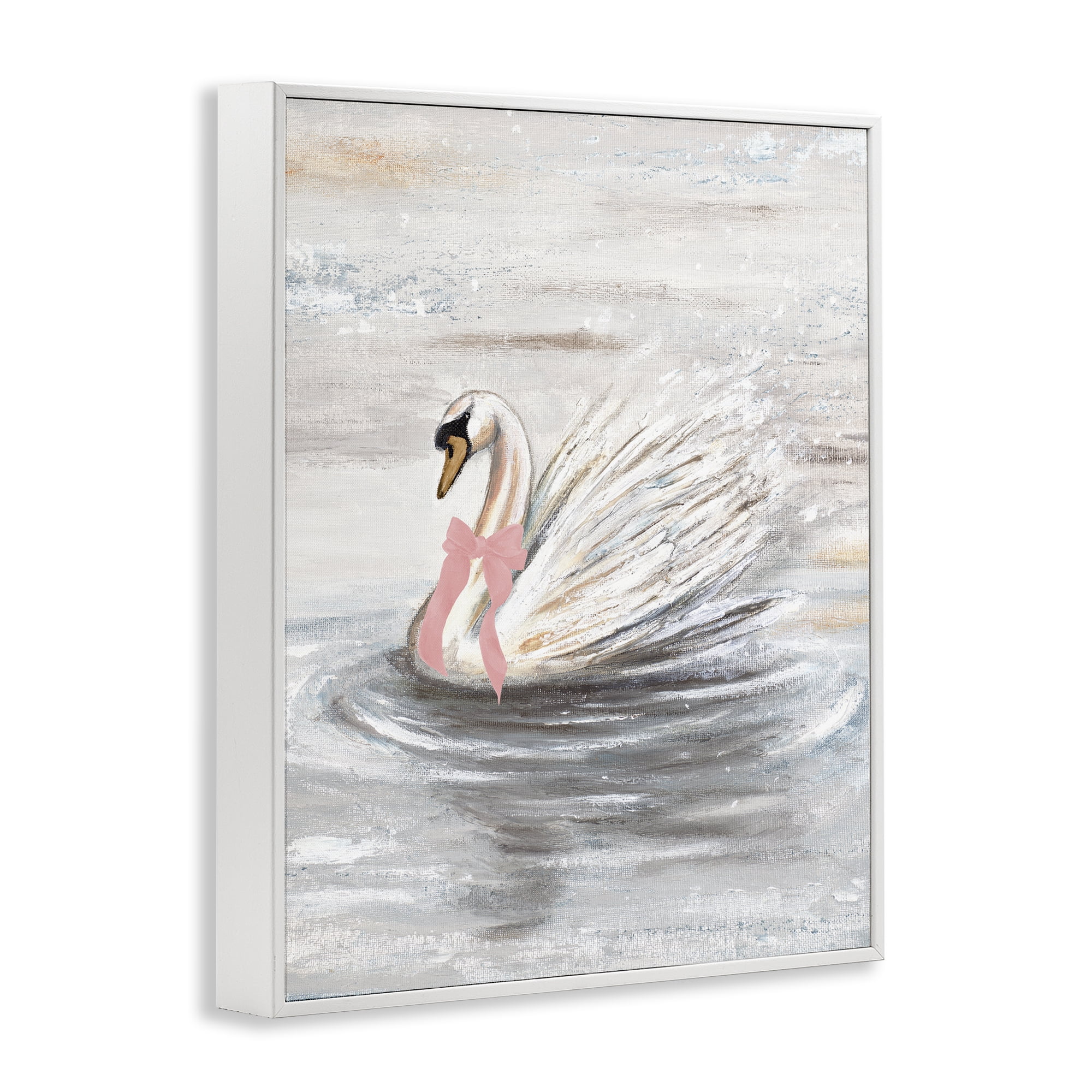 Stupell Industries Swan With Pink Bow & Ripples White Framed Giclee Art, design by Patricia Pinto