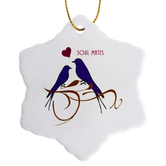 3drose, Valentine Love Birds.jpg, 3 inch Snowflake Porcelain Ornament