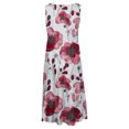 thumbnail image 4 of Staron Robes d'Été pour Femmes, Coupe Ample, Col Rond, Imprimé Floral, Fluides, avec Poches, Sans Manches, Ligne A, Débardeur, Robe d'Été pour Voyage et Vacances, Rouge, TTTG, 4 of 6