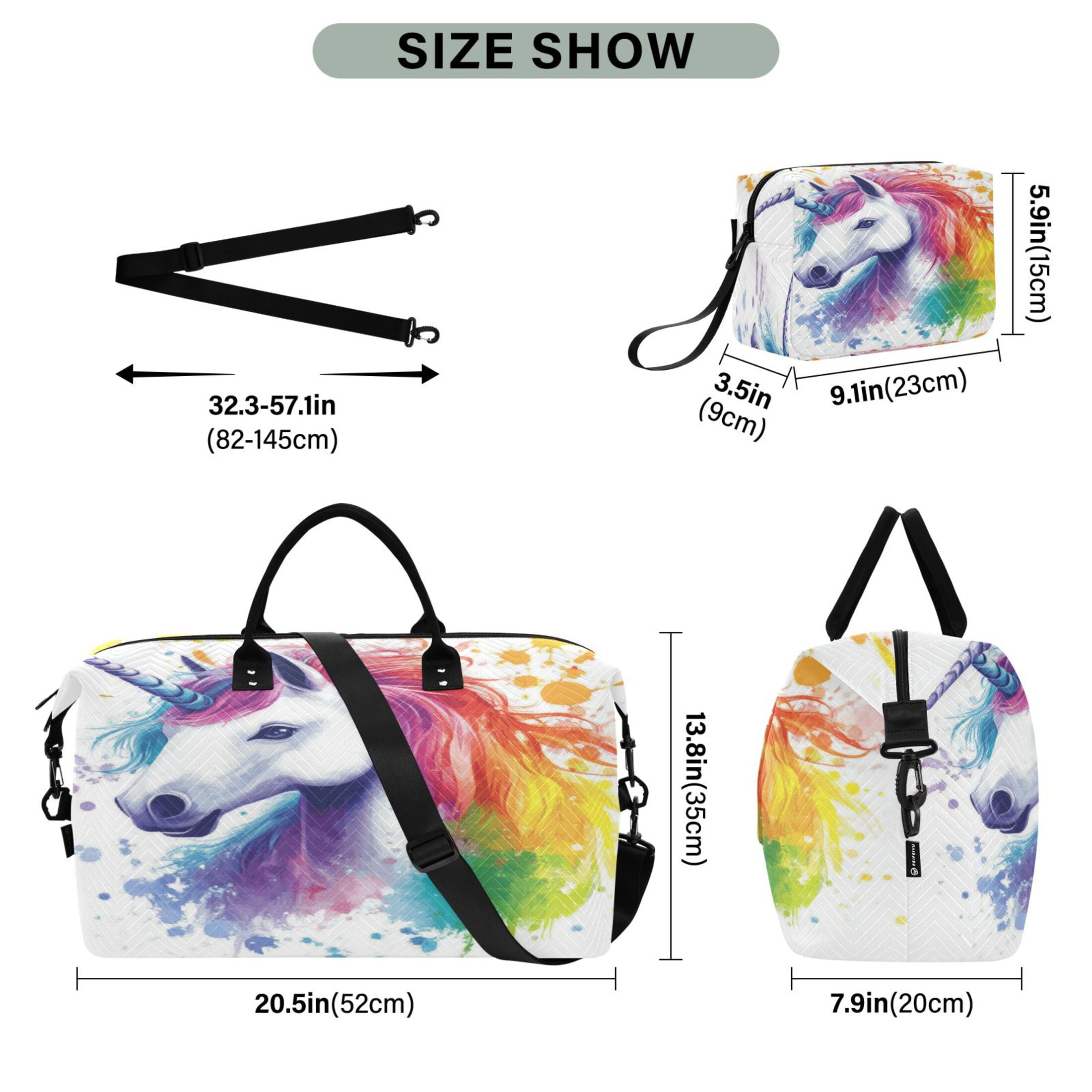 Travel Duffel Luggage Bag Sports Duffle Bag Gym Bag with Zipper Rainbow-colored Unicorn