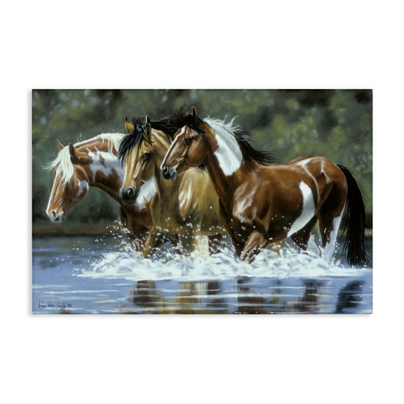 Stupell Industries Heading Upstream Horses Animals & Insects Painting Gallery Wrapped Canvas Art Print Wall Art, 24 x 16