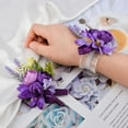 thumbnail image 3 of 3Inch Artificial Wedding Wrist Corsage and Boutonniere Set, Wedding Fake Rose Wrist Flower, Men Boutonniere for Wedding Bridesmaid Party Prom Decorations (Purple), 3 of 11