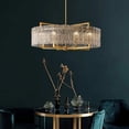 thumbnail image 4 of 26 in. Gold Modern Drum Crystal Chandelier 6-Light Glam Dimmable Pendant Light Kitchen Island with Frosted Glass for Dining Room Chandelier, 4 of 5