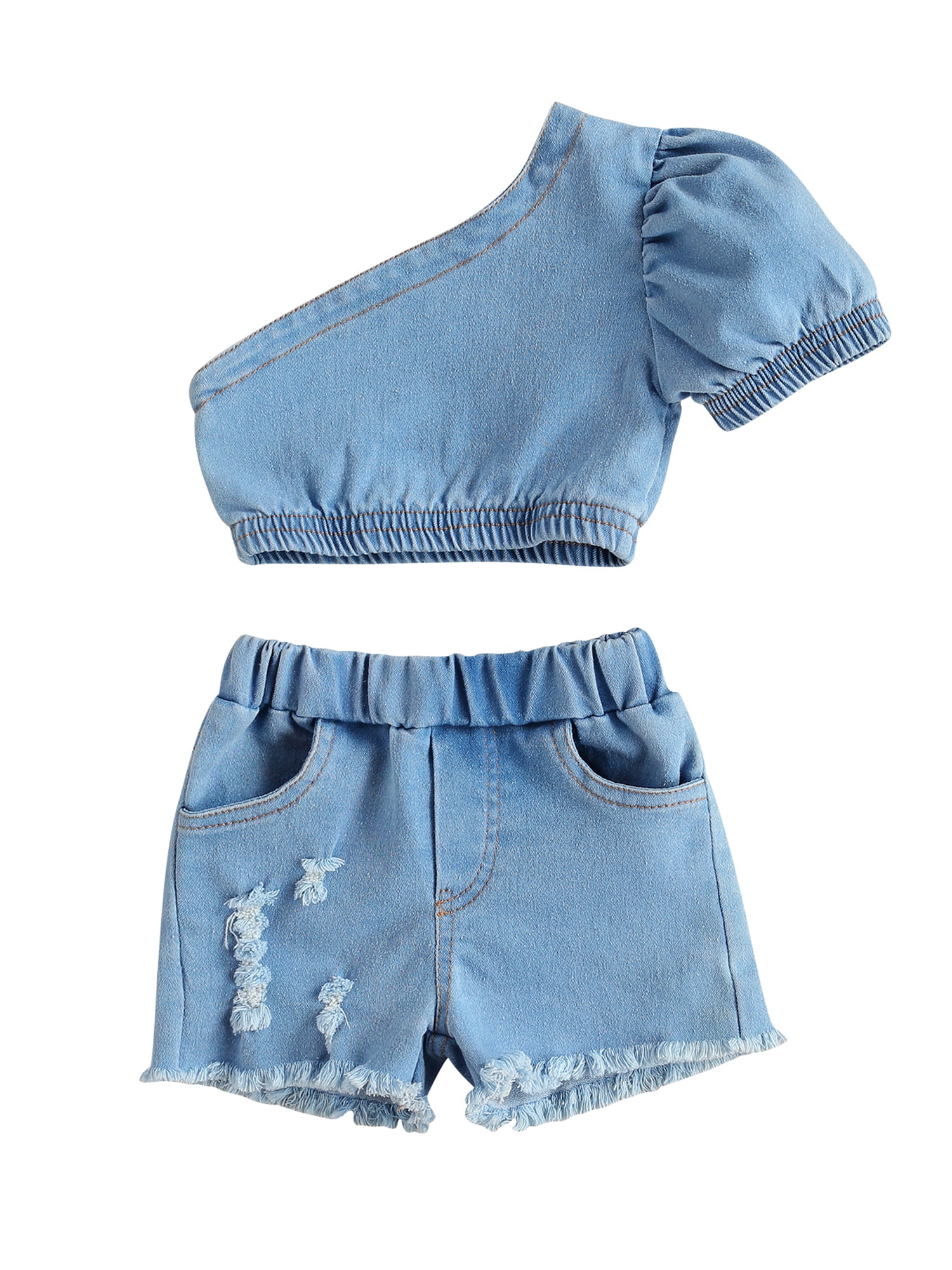 Farrubbyine8 Farrubbyine8 Baby Girls Clothes Sets One Shoulder T Shirts Shorts Trousers Walmart Com Walmart Com