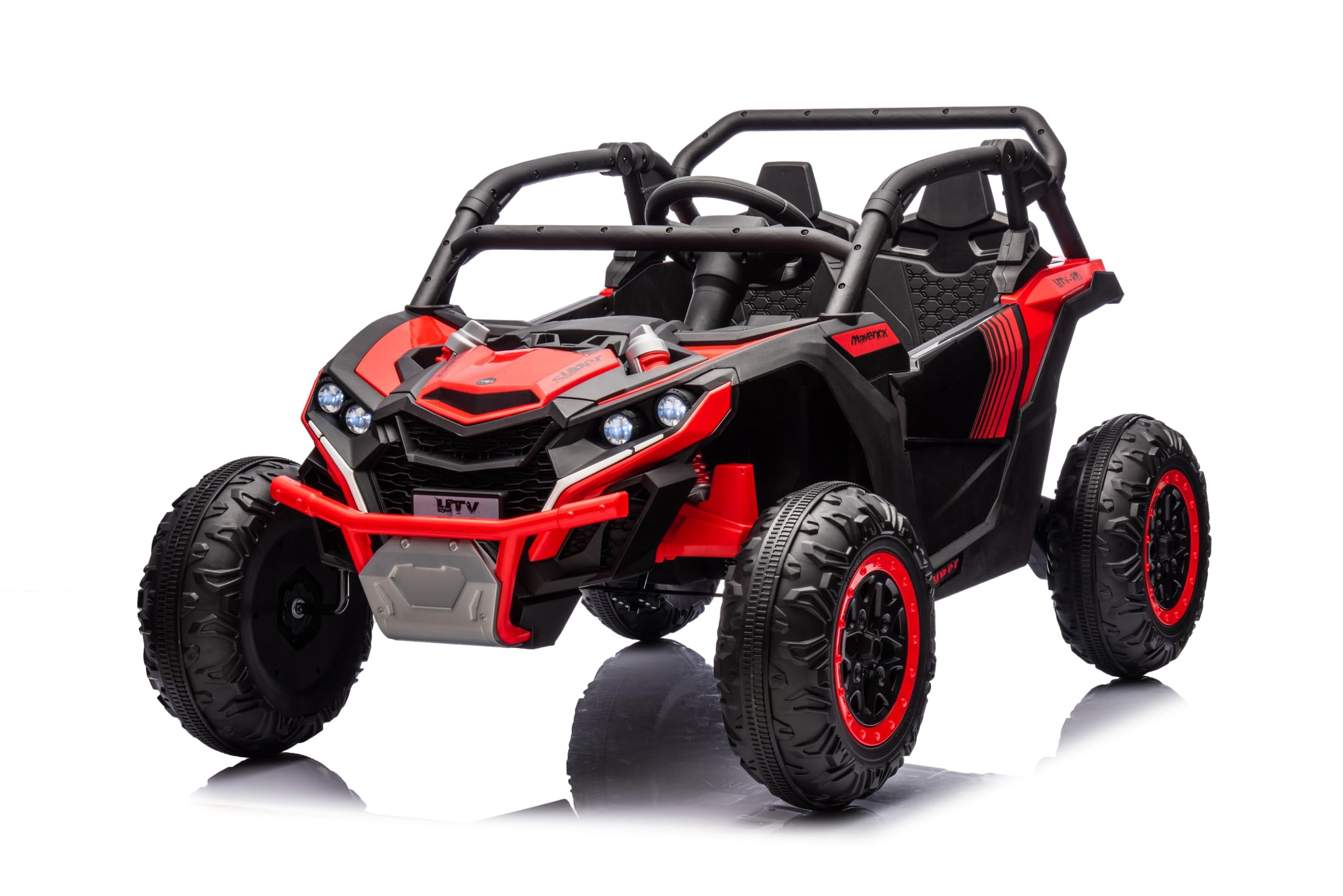 Luku 24V 2-Seater 4WD Kids Ride-On UTV, Parent Remote Control, 4 Shock Absorbers, LED Lights, Music, 3-Speed, Off-Road Electric Truck for Ages 3+