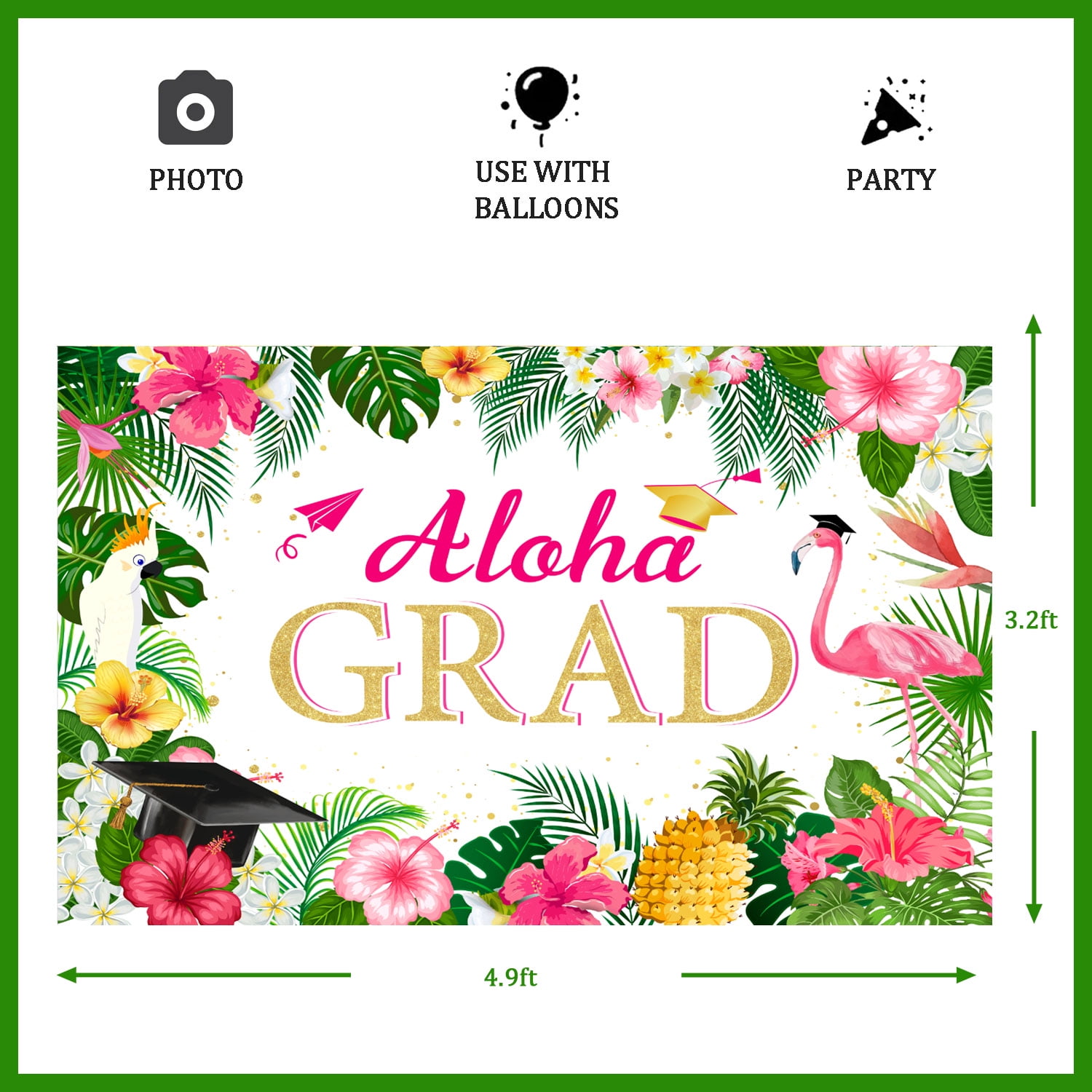 Graduation Backdrop Banner, Hawaiian Aloha Pineapple Large Congrats Grad Party Supplies Decorations Photography Background for 2023 Graduation Party