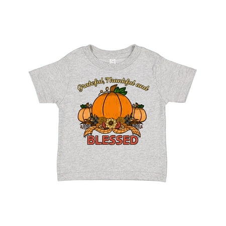 

Inktastic Thankful Grateful and Blessed Pumpkins and Sunflower Boys or Girls Toddler T-Shirt