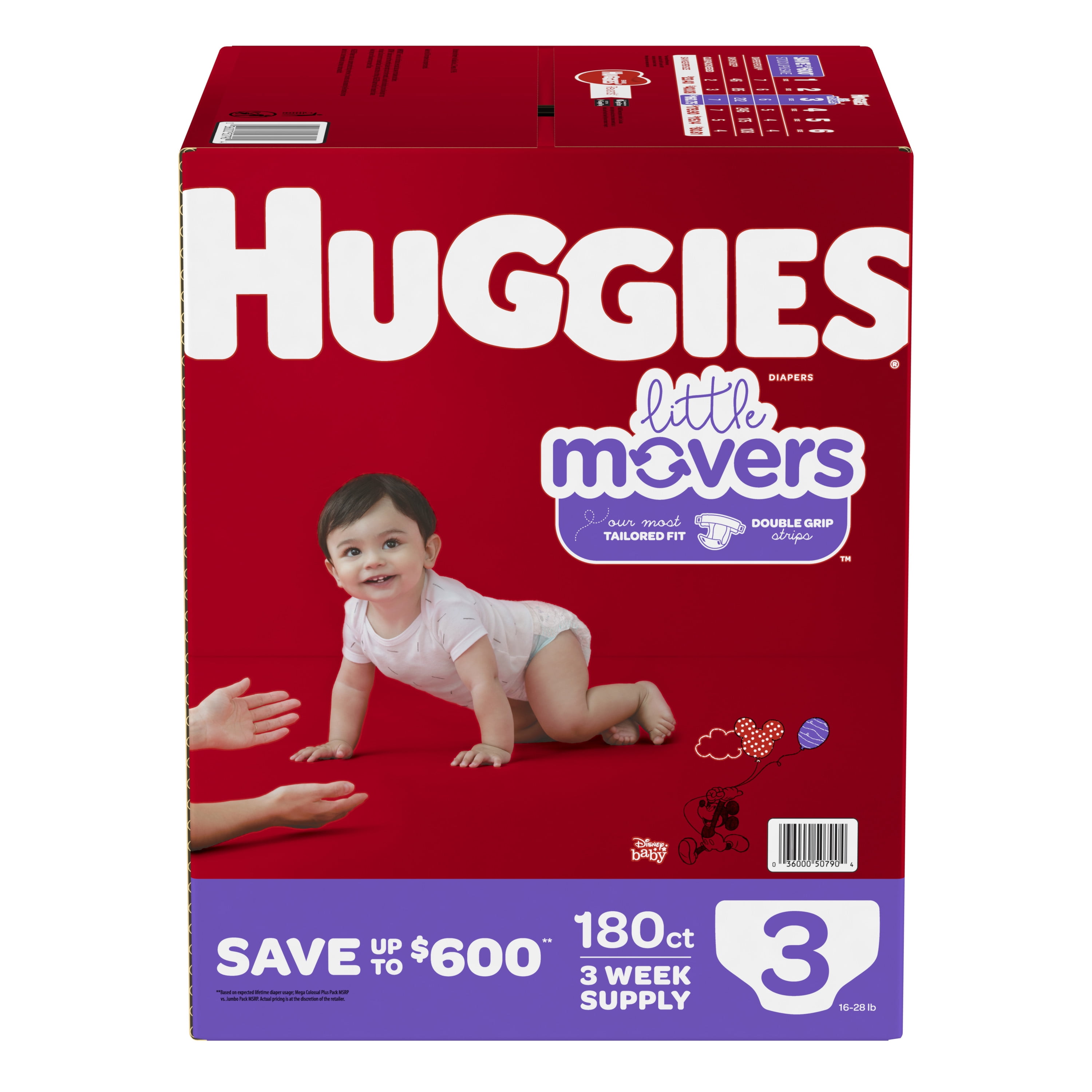 Buy Huggies Little Movers Baby Diapers, Size 3, 180 Ct, Mega Colossal