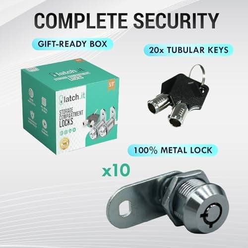 LATCH.IT 10-Pack RV Storage Locks 5/8" | 100% Metal Cam Lock for Cabinets, Toolboxes & RV Storage Doors | 20 Keys Included | RV Compartment Locks | Check Fitment Image Before Purchasing