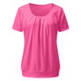 thumbnail image 3 of Tshirt Women Women's Round Neck Solid Color Pleated Short Sleeved Casual T-shirt, 3 of 6