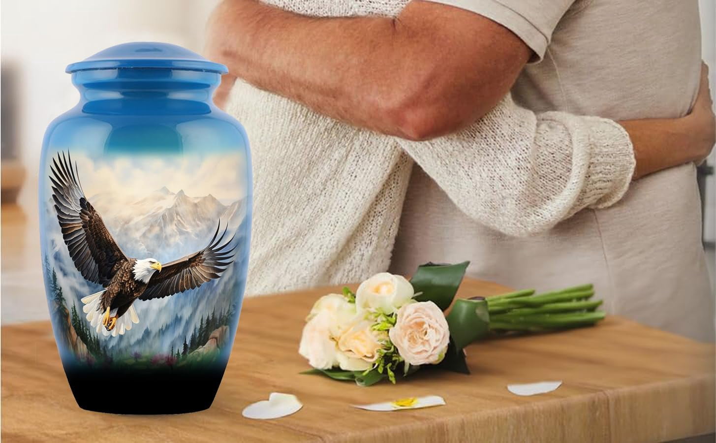 Eagle urn-Cremation Urns for Human Ashes, Decorative Burial Urn for Adult Men & Women – Large, Blue American Eagle urn