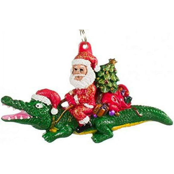 Alligator Bayou Santa Claus Christmas Tree Holiday Ornament Cajun Creole Party Mardi Gras Croc Crocodile