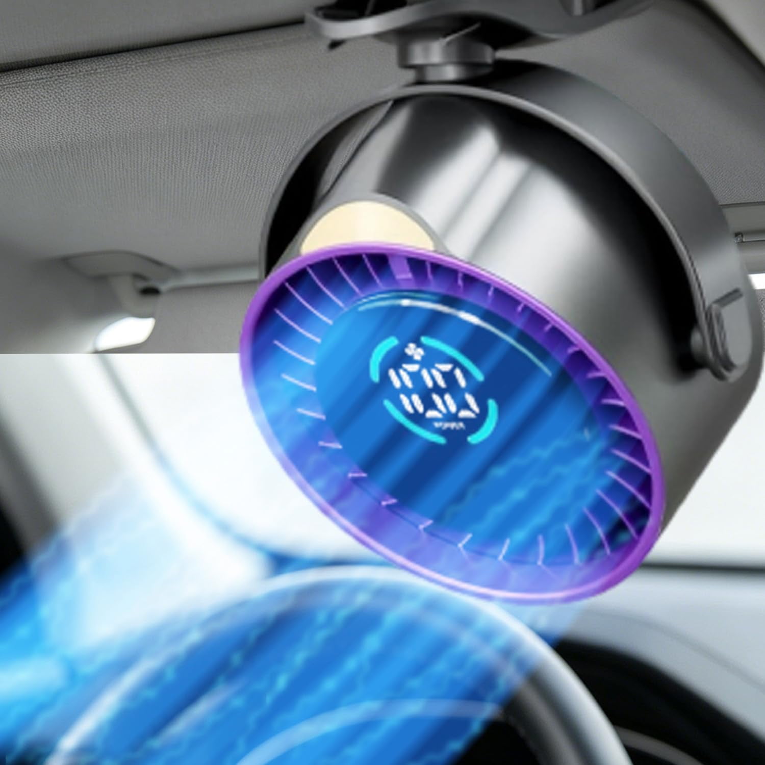 2026 Upgrade Portable Car Fan,Clip‑on/Hang/Stand 3D Circulating Air Car Cooler with LED Display,USB Rechargeable Quiet Vehicle Fan for SUV Truck RV,Ideal Summer Gift for Drivers