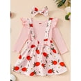 thumbnail image 3 of Musuos Baby Girl Sweet Fall Outfits 3 6 12 18Months Plain Long Sleeve Romper Floral/Strawberry Print Suspender Skirt Headband 3Pcs Clothes Set, 3 of 10