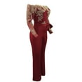 thumbnail image 4 of BKQCNKM Wide Leg Pants For Women Women'S Pants Jumpsuit Wide Leg Romper Off Ladies Up Women Casual Lace Lace Shoulder Playsuit Women'S Jumpsuit Work Pants For Women Red S, 4 of 6