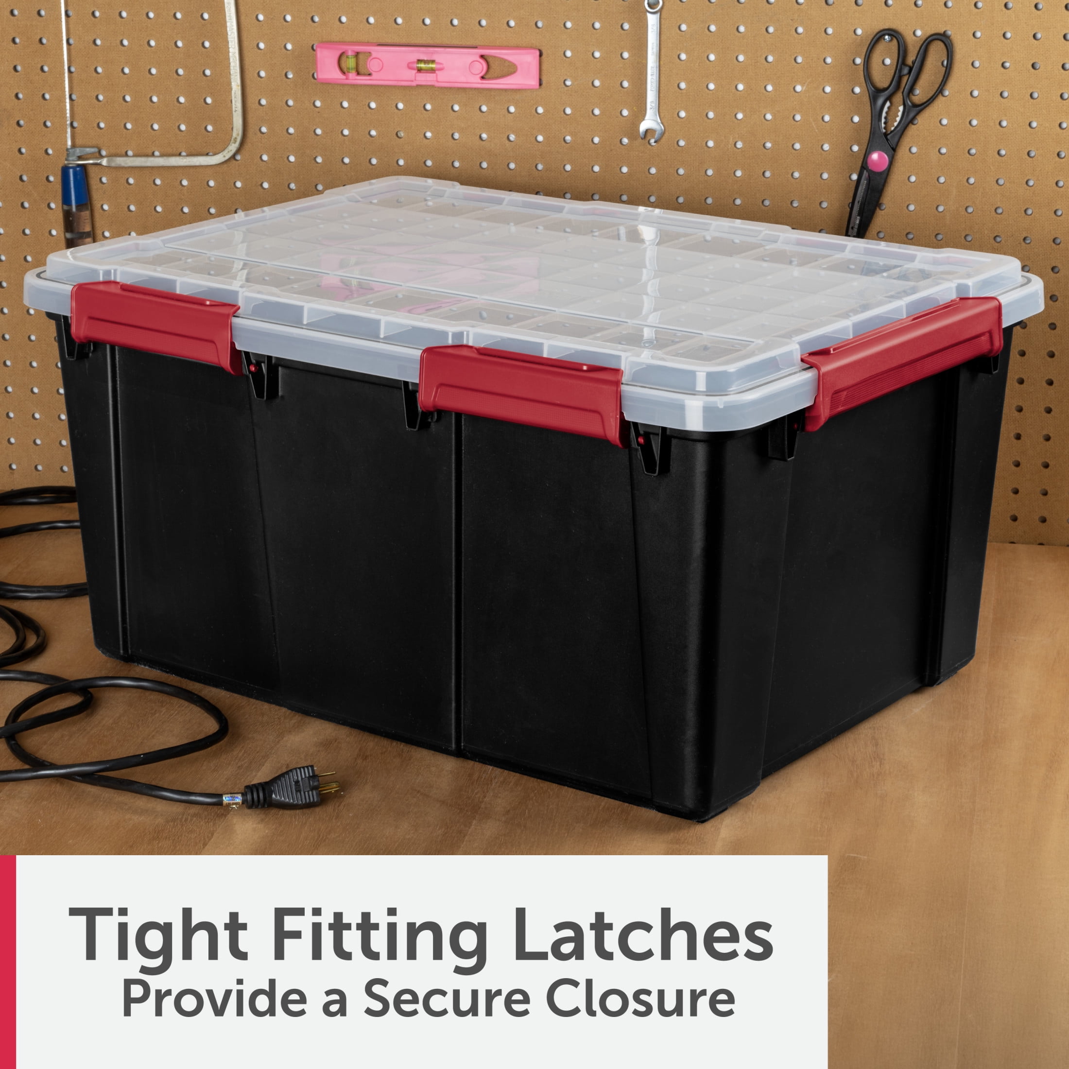 Sterilite Large Gasket Tote, 20 Gallon IP68 WaterProof Plastic Storage Bin with Lid, Gasket Seal and Durable Latches, Black