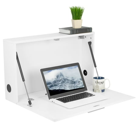 Computer Storage Cabinets VIVO Wall Mounted 28” Drop Down Laptop Desk Workstation and Storage Cabinet | Pneumatic Spring Organizer (DESK-SF02W) ()