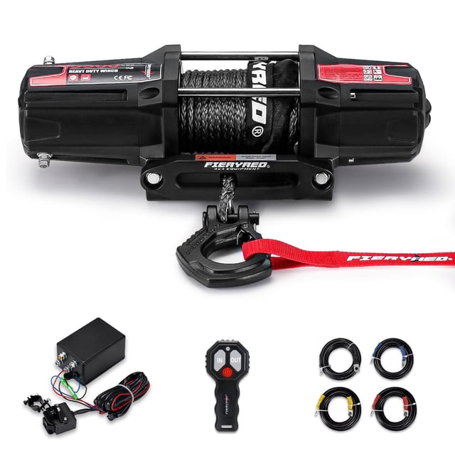 FieryRed - Cabrestante eléctrico para ATV/UTV, 12 V, 5500 libras, con cuerda sintética, con control