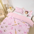 thumbnail image 2 of Castle Fairy Baseball Bats Duvet Cover King, Bow Pattern King Bedding, Pink Brown White,Pink Reversible,3 Pieces,1 Duvet Cover and 2 Pillowcases, 2 of 6