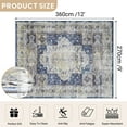 thumbnail image 2 of 9'x12' Traditional Area Rugs for Living Room, Non-Slip Indoor Thin Carpet for Bedroom, Foldable Persian Medallion Rugs, Navy, 2 of 5