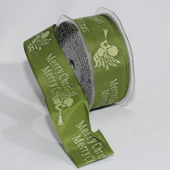 The Ribbon People Forest Green Glittered "Merry Christmas" Wired Craft Ribbon 1.5" x 27 Yards