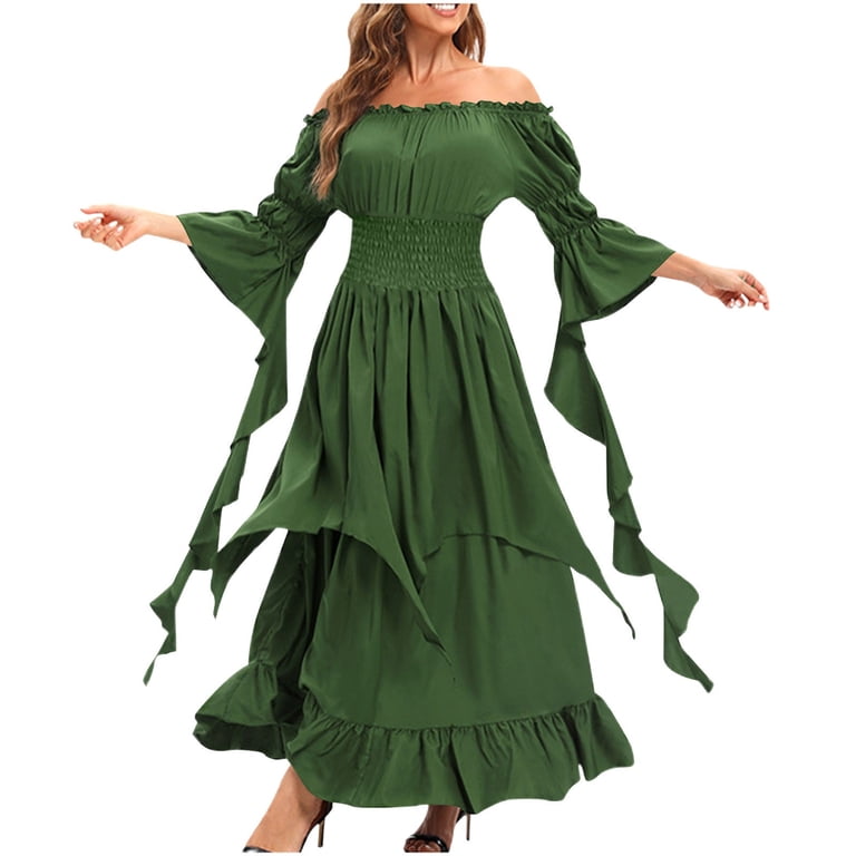 FAVIPT Halloween Long Dresses for Women Medieval Renaissance Off Shoulder  Dresses Vintage Corset Lace Up Dress Cocktail Party Fairy Costume 2025  Green,L - Walmart.com