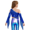 thumbnail image 4 of Miutii Girls One-Shoulder Sequins Dance Tops Tassel Sparkle Long Sleeve Crop Top Performance Outfits for 5-16 Years Royal Blue 8, 4 of 7