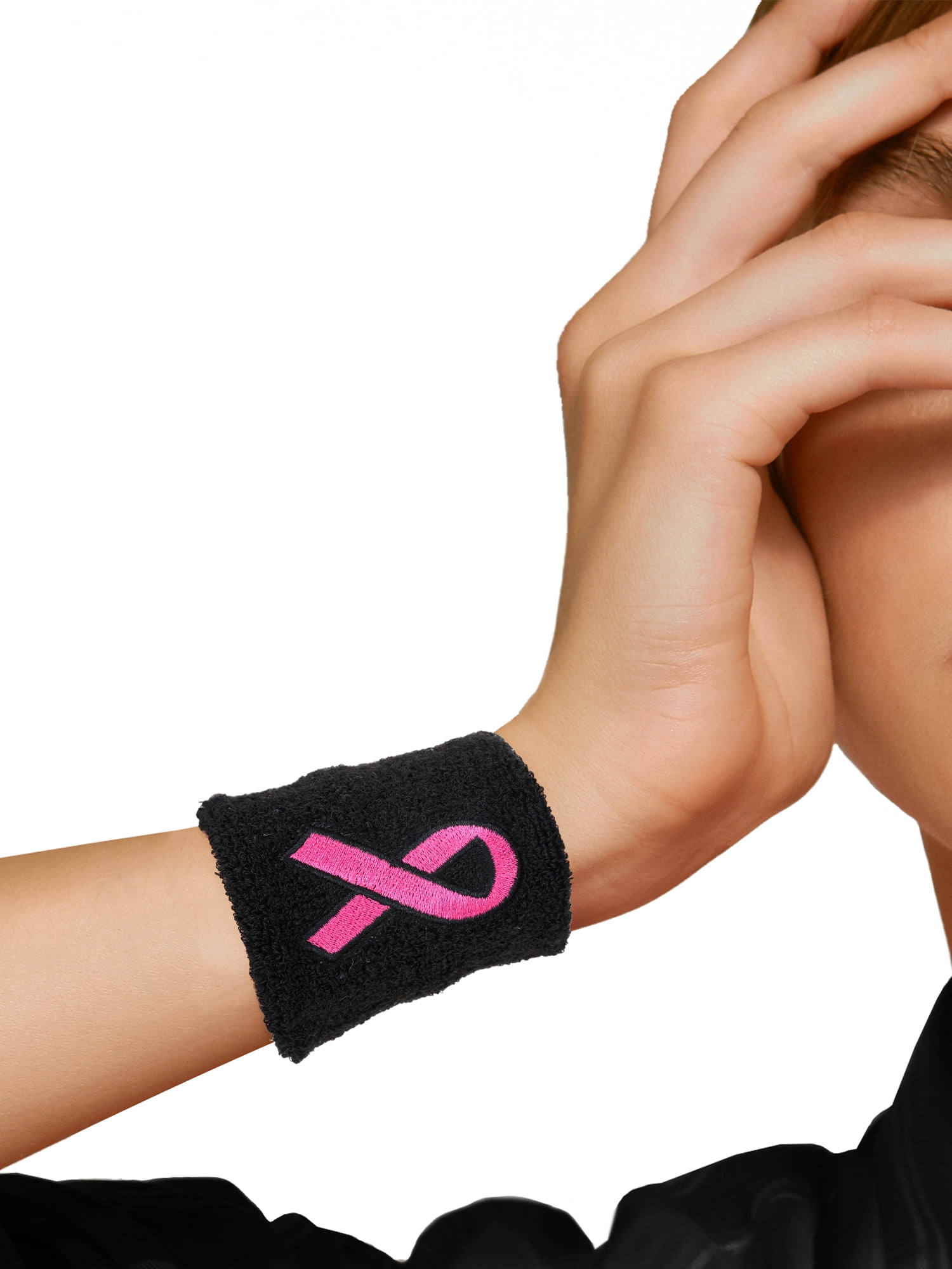 Breast Cancer Awareness Sweat Bands, 2 Pieces, Black