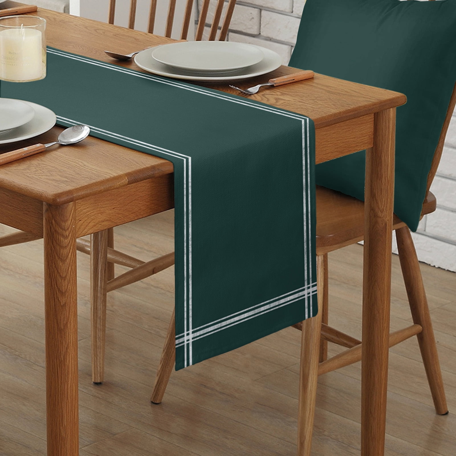Table Runner Dresser Scarves 72 Inch Long,Minimalist Art Solid Dark Green Linen Dining Table Runners Plain Single Pure Color Tabletop Scarf for Wedding Holiday Party Kitchen