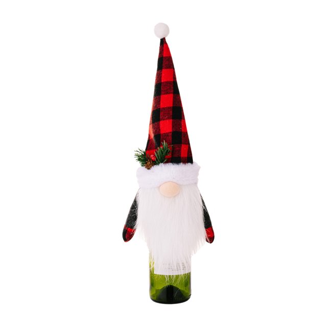 HEVIRGO Housse de Bouteille de Champagne Augmente l'Atmosphère Réutilisable Finition Fine Grand Application Cadeau Décorer Forme de Dessin Animé Sans Visage Peluche Vêtements de Bouteille de Vin de Noël pour Nouvel An