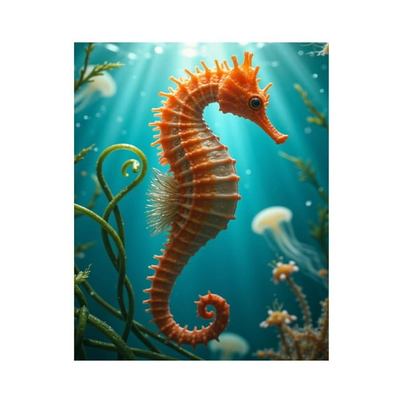 Paint by Numbers Kit for Adults, Orange Seahorse Underwater Scene Paint by Numbers, Easy Paint by Numbers Kit for Adults Beginner, DIY Adult Paint by Number Kits on Canvas, 12x16in Home Decor