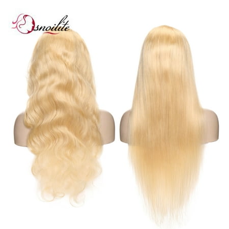 S-noilite 22 Inches Lace Front Human Hair Wigs Water Wave Straight Virgin Human Hair Wigs With Hair Wigs For Women With Baby Hair Bleach