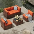 thumbnail image 3 of MRUAKA 5 Pieces Patio Furniture Set, Outdoor Furniture Sectional Rattan Sofa with Slanted Back, Patio Couch with Glass Coffee Table for Backyard Garden (Orange), 3 of 6