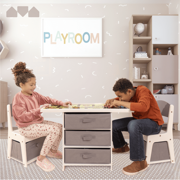 Milliard Kids Multi Activity Table and Chair Set with Lego Playboard and Storage - Scratch-Resistant - Fossil Gray