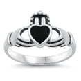 thumbnail image 1 of Simulated Black Onyx Heart Claddagh Ring Sterling Silver Band CZ 925 Jewelry Female Size 8, 1 of 4