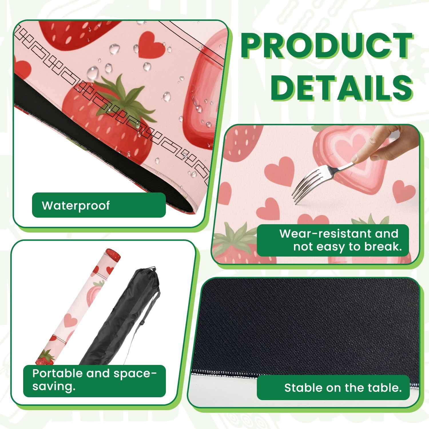 Mahjong Mat 31.5" x 31.5" Strawberry Heart Pastel Pink Non-Slip Noise Reduction American Mahjong Tiles Table Cover for Dominoes Poker Card Board Games Gift