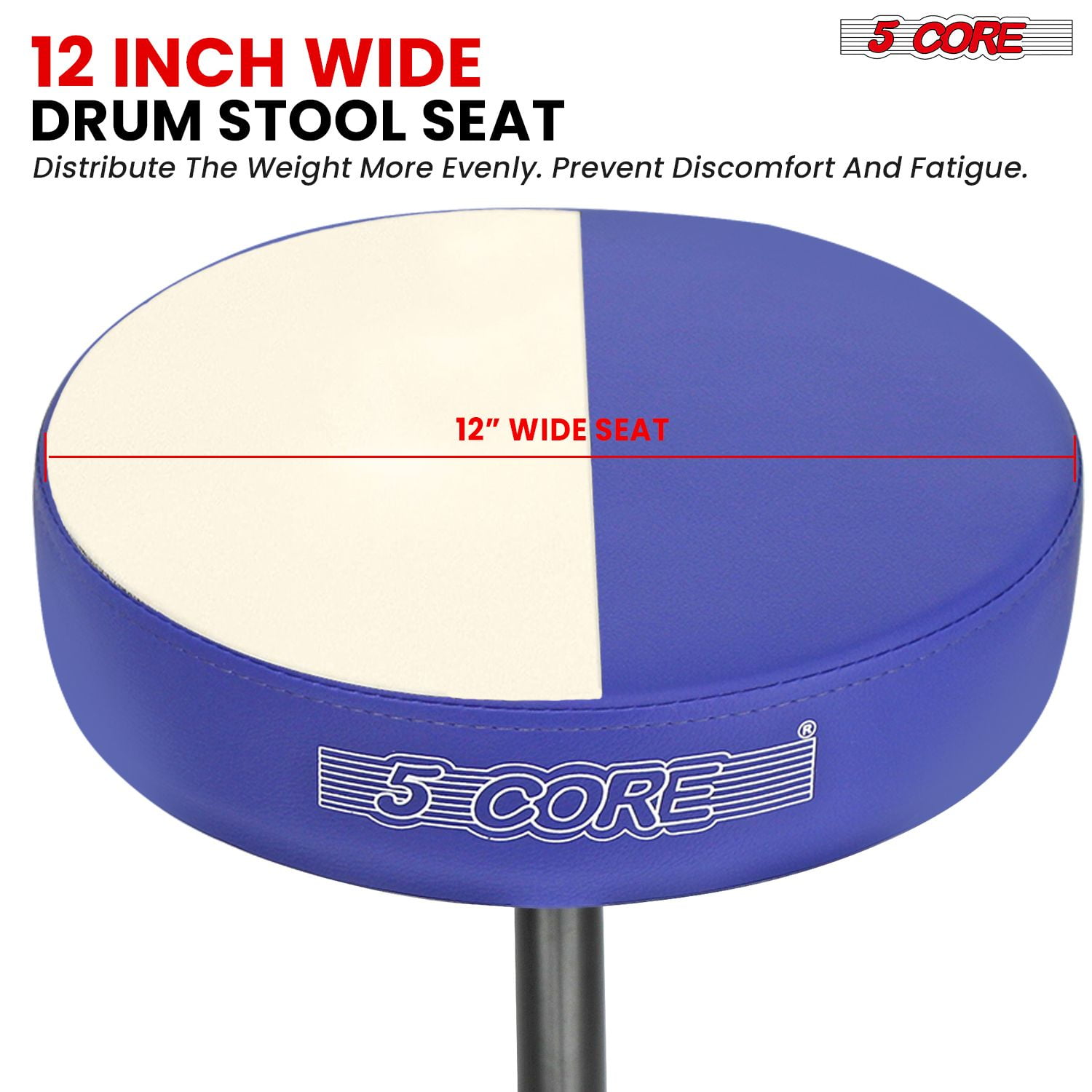 Adjustable Drum Throne Stool with 3" Thick Seat - 17" to 24" Height, 330 lbs Capacity, PU Leather & Iron Frame, Non-Slip Base for Drums/Guitar