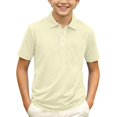 thumbnail image 2 of Boys Polo Shirt Short Sleeve Button up Collared Shirts Athletic Golf Youth Teen Boy School Uniform Kids Clothes 2026,Beige 160, 2 of 4