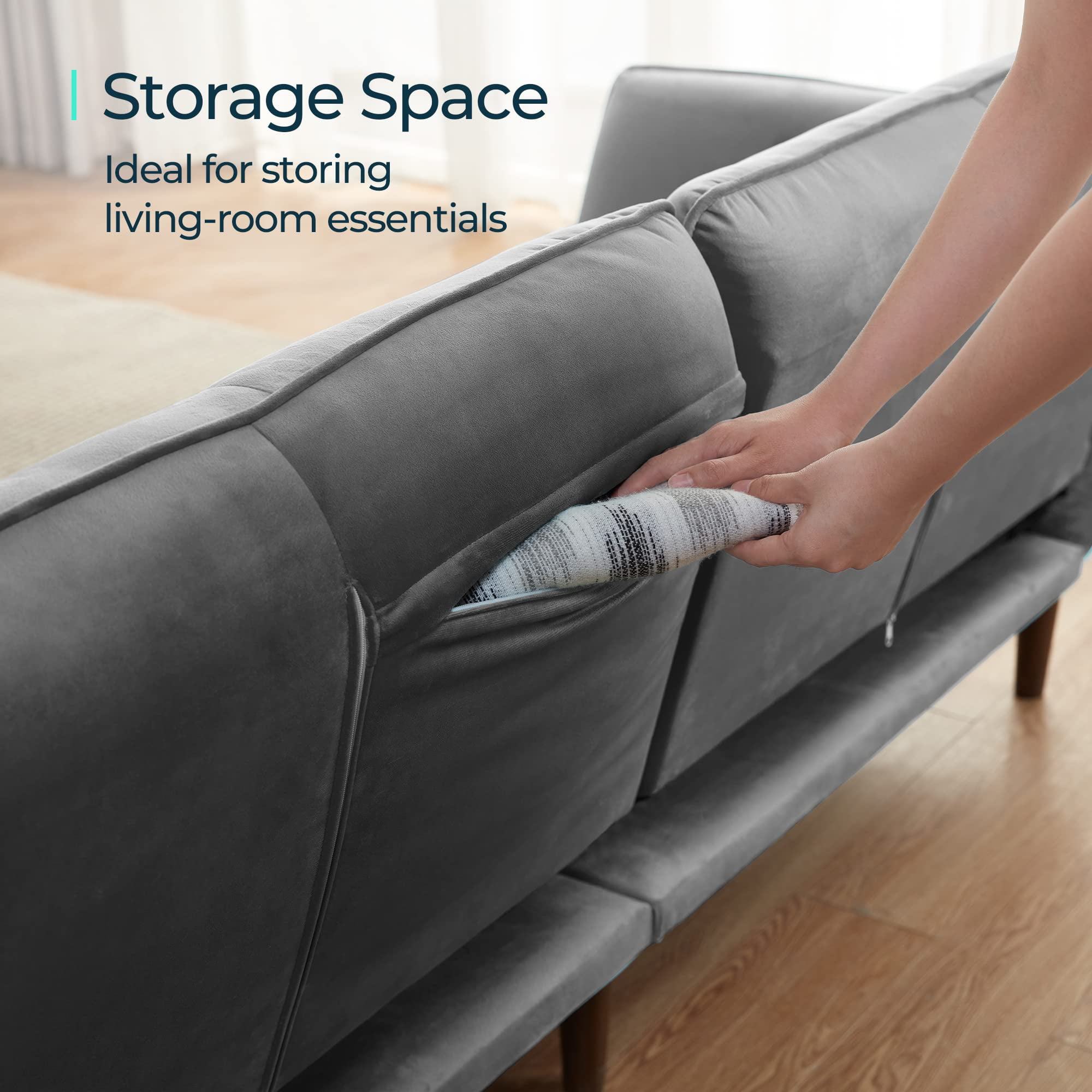 Buy LINSY HOME Velvet Futon Sofa Bed, Memory Foam Couch Convertible