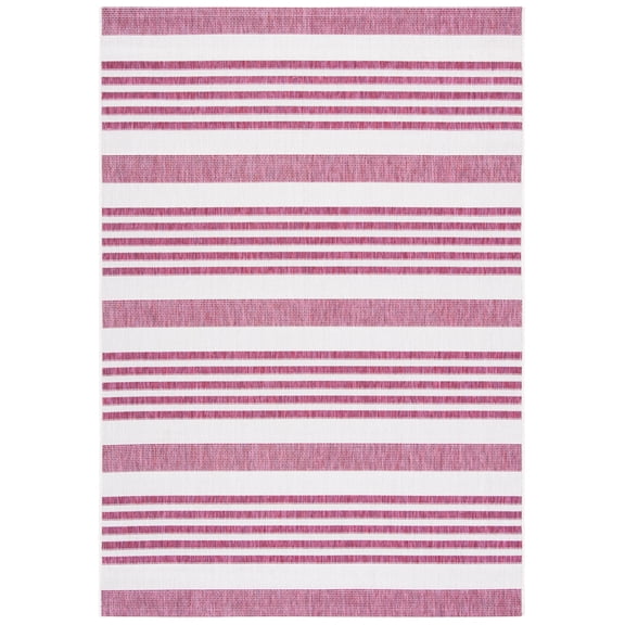 SAFAVIEH Courtyard Patrice Striped Indoor/Outdoor Area Rug, Ivory/Red, 4' x 5'7"
