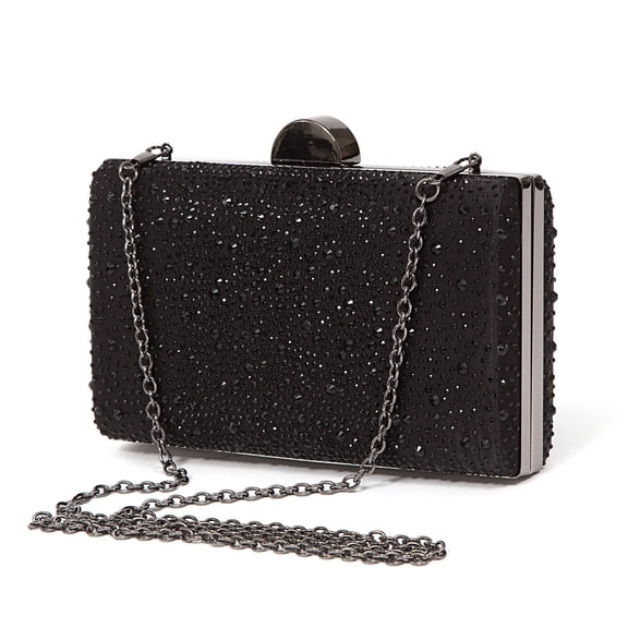 DRESSY CLUTCH BAG WITH STONES ON BOTH SIDES, MINDY BAG BLACK